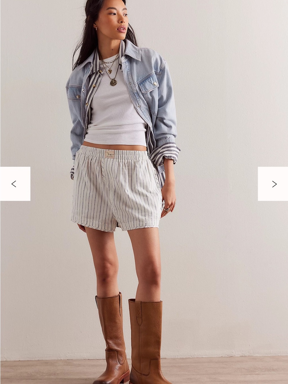 Free People White Striped Elastic Waist Shorts